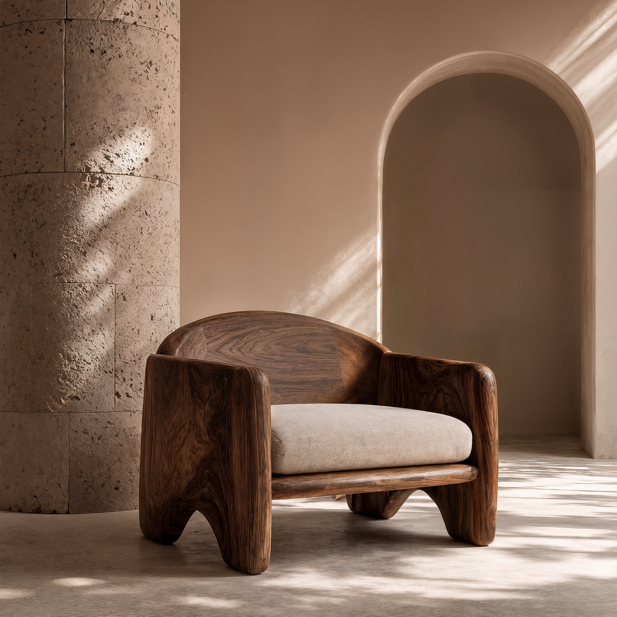Rustic Armchair Sculptural Design, solid wood, built to order