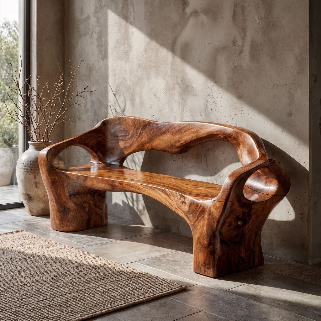 Sculptural Hallway Bench - solid wood, built to order