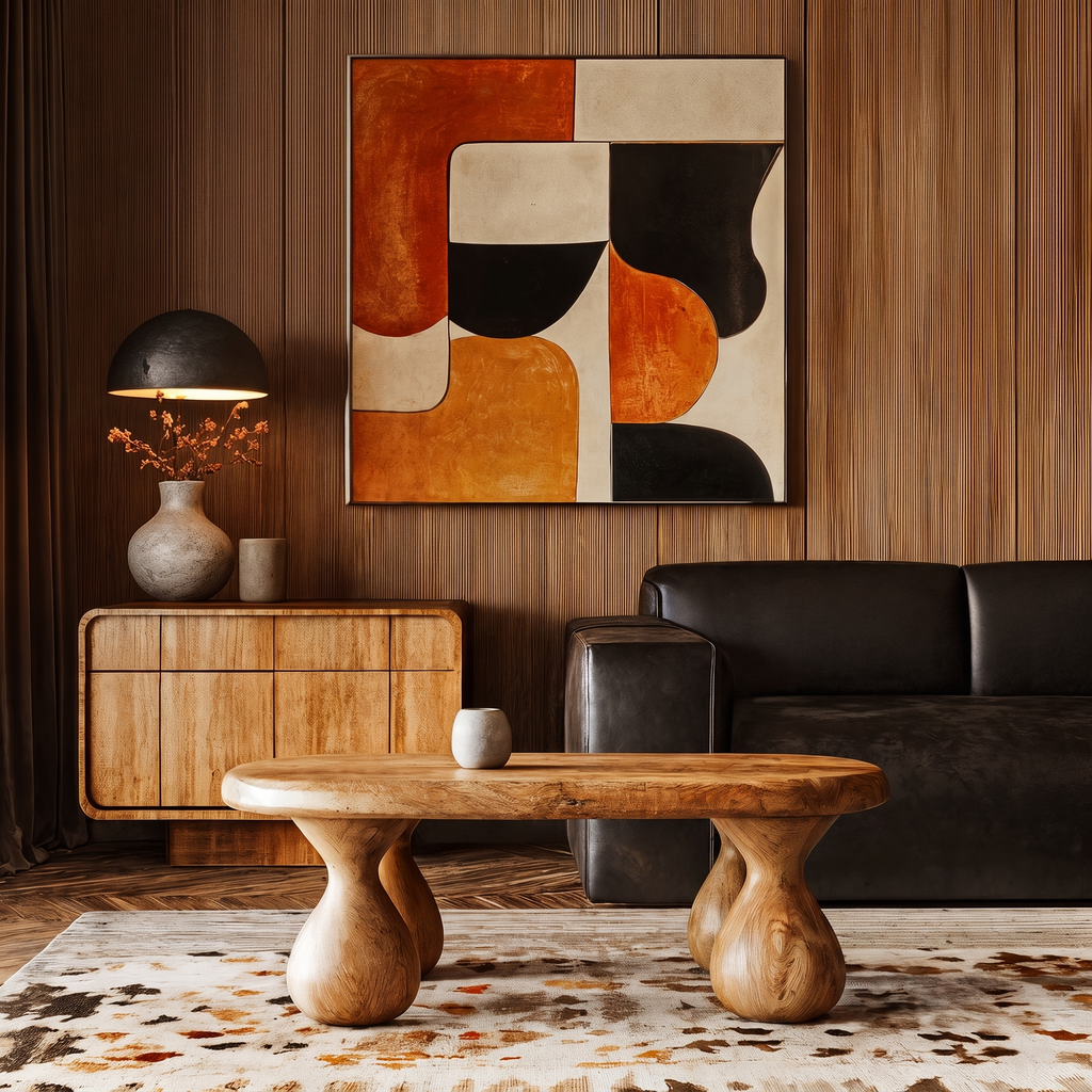 Rustic Coffee Table with Sculptural Design, solid wood, built to order