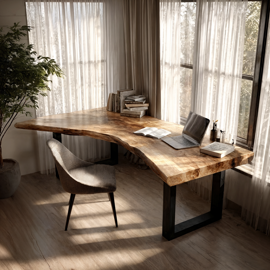 Live Edge Office Desk with Slab Top, solid wood, built to order