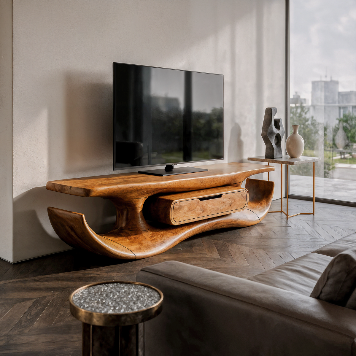 Organic Sculptural TV Cabinet, solid wood, built to order