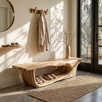Organic Shoe Bench with Open Shoe Storage, solid wood, built to order