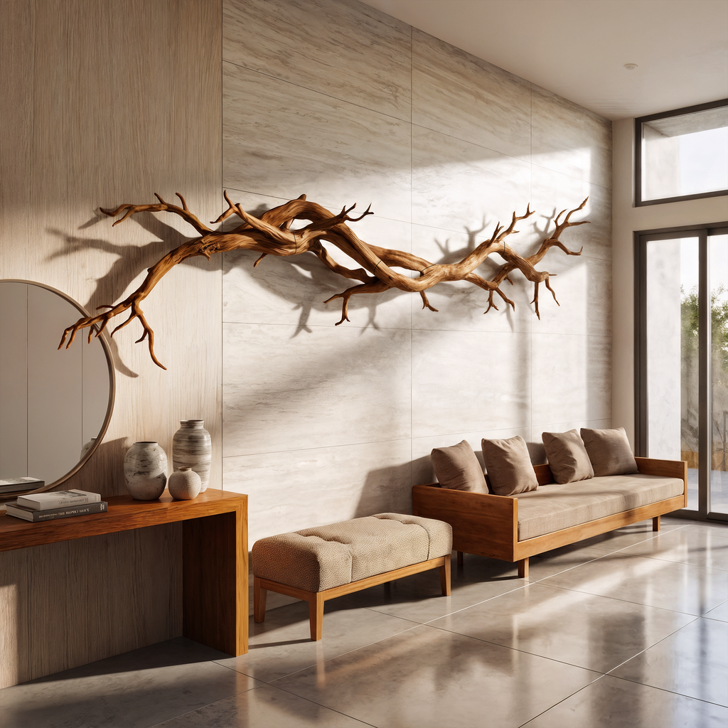 Flowing Branch Solid Wall Sculpture Organic Interior Decor, solid wood, built to order