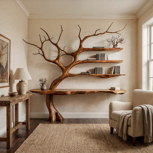 Rustic Console Table Tree Branch Reading Room, solid wood, built to order