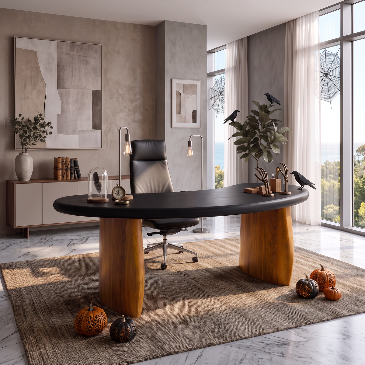 Minimalist Desk with Rounded Base, solid wood, built to order