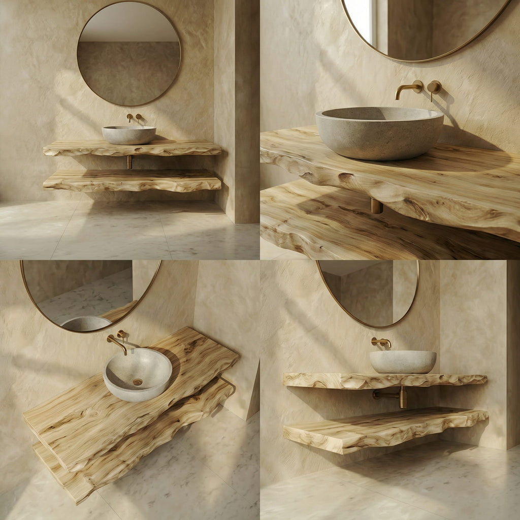 Mediterranean Floating Bathroom Vanity, solid wood, built to order