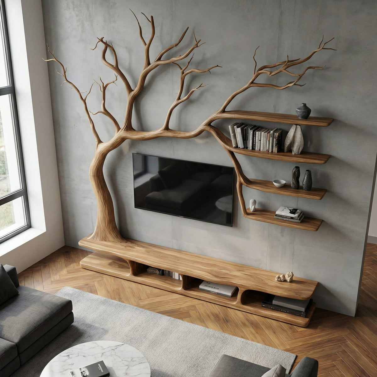 Rustic Tree TV Cabinet, solid wood, built to order