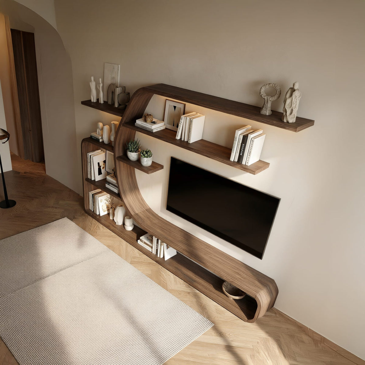 Mid Century Wall Mounted TV Unit, solid wood, built to order