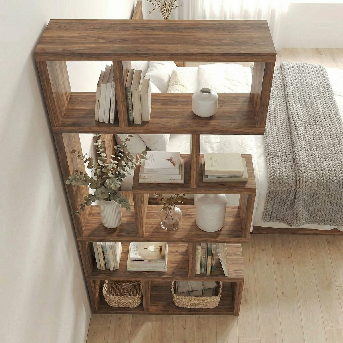 Mid Century Freestanding Room Divider Bookshelf, solid wood, built to order