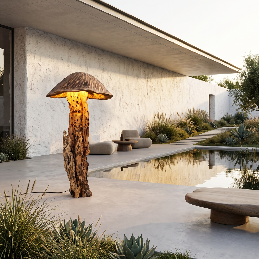 Organic Floor Lamp with Tree Trunk Base and Sculptural Shade, solid wood, built to order, view 6