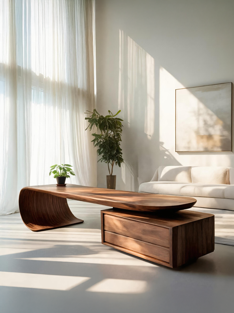 Modern Coffee Table with Sculptural Curved Design, solid wood, built to order, view 3