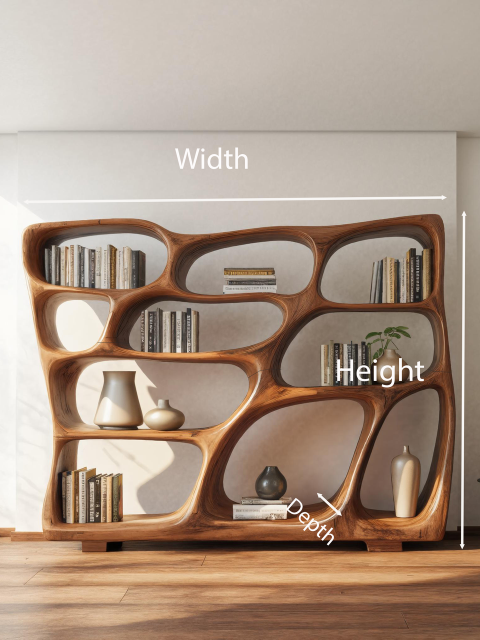 Modern Bookshelf with Sculptural Open Design, solid wood, built to order, view 8