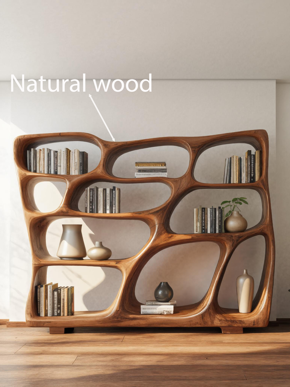 Modern Bookshelf with Sculptural Open Design, solid wood, built to order, view 6