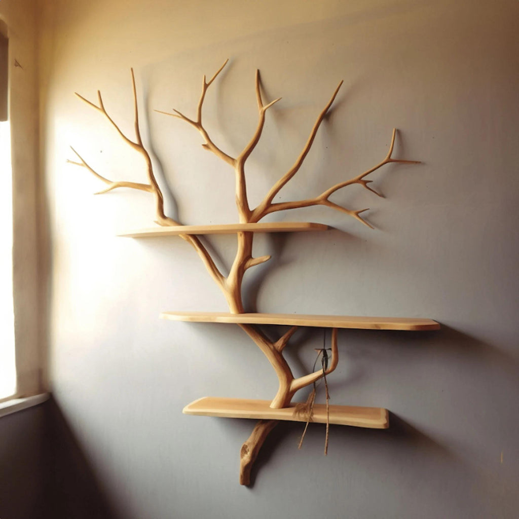 Tree Branch Floating Shelf Wall Mount Bookshelf, solid wood, built to order