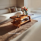Handcrafted Coffee Table Live Edge and Lower Shelf, solid wood, built to order