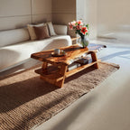 Handcrafted Coffee Table Live Edge and Lower Shelf, solid wood, built to order