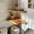 Live Edge Floating Corner Shelves, solid wood, built to order