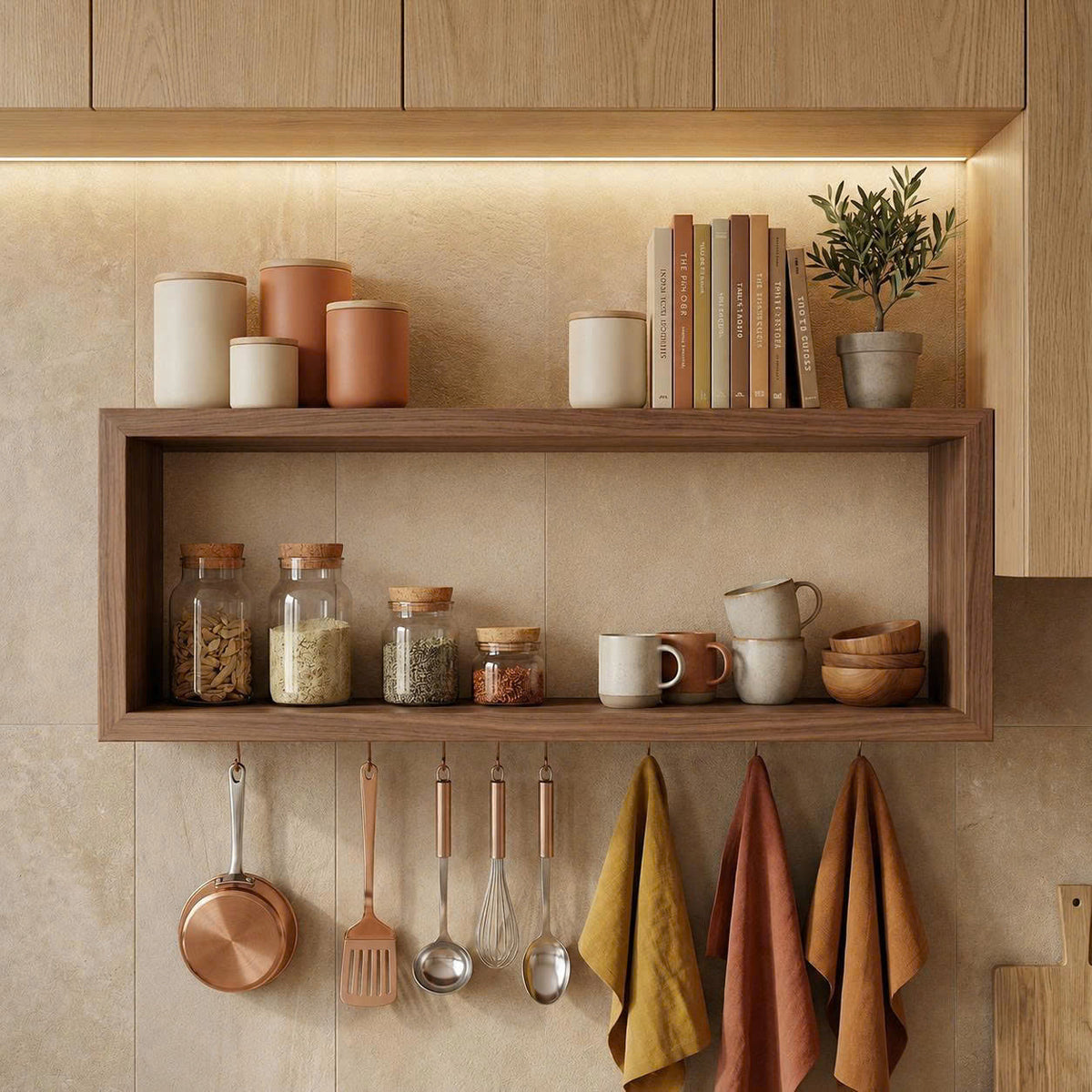 Rustic Box Style Kitchen Wall Shelf Display Unit, solid wood, built to order