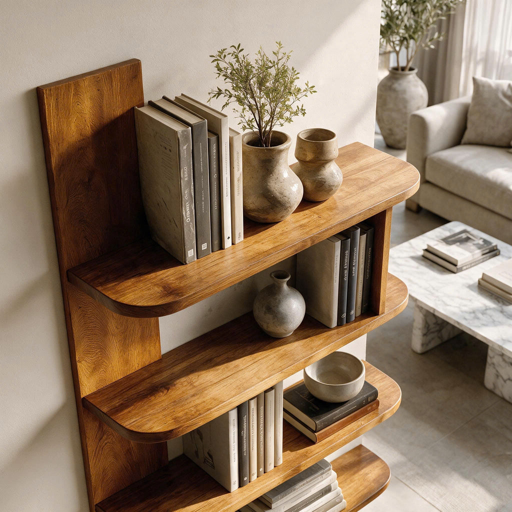 Organic Bookshelf Handcrafted Sculptural Design for Living Room, solid wood bookcase