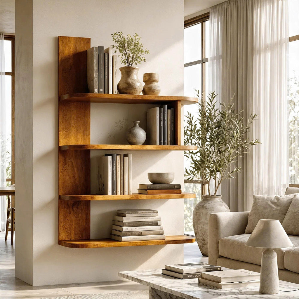 Organic Bookshelf Handcrafted Sculptural Design for Living Room, solid wood bookcase