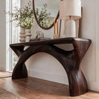 Mid Century Console Table with Flowing Curved Frame, solid wood, built to order