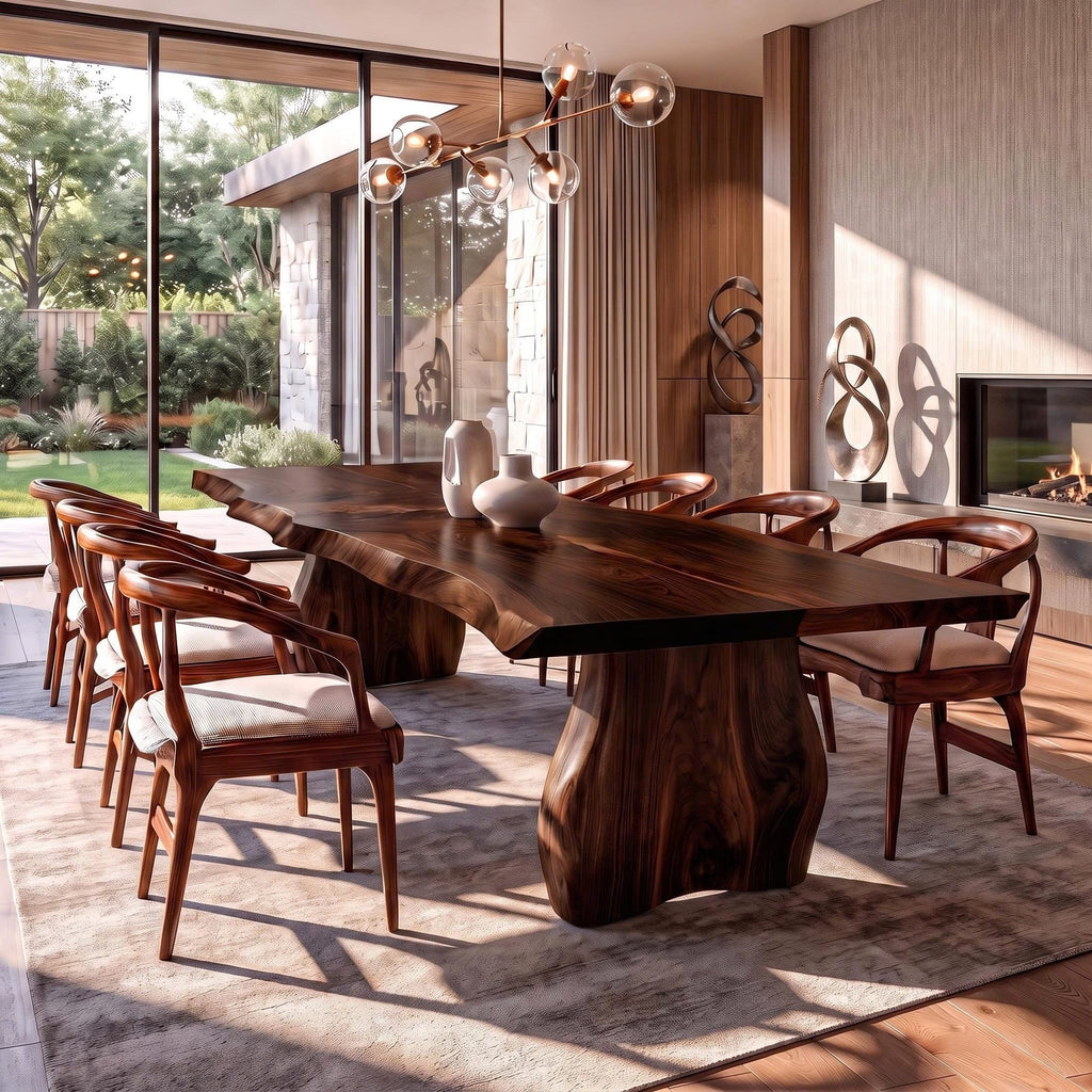 Contemporary Dining Table with Asymmetrical Edge Top, solid wood, built to order