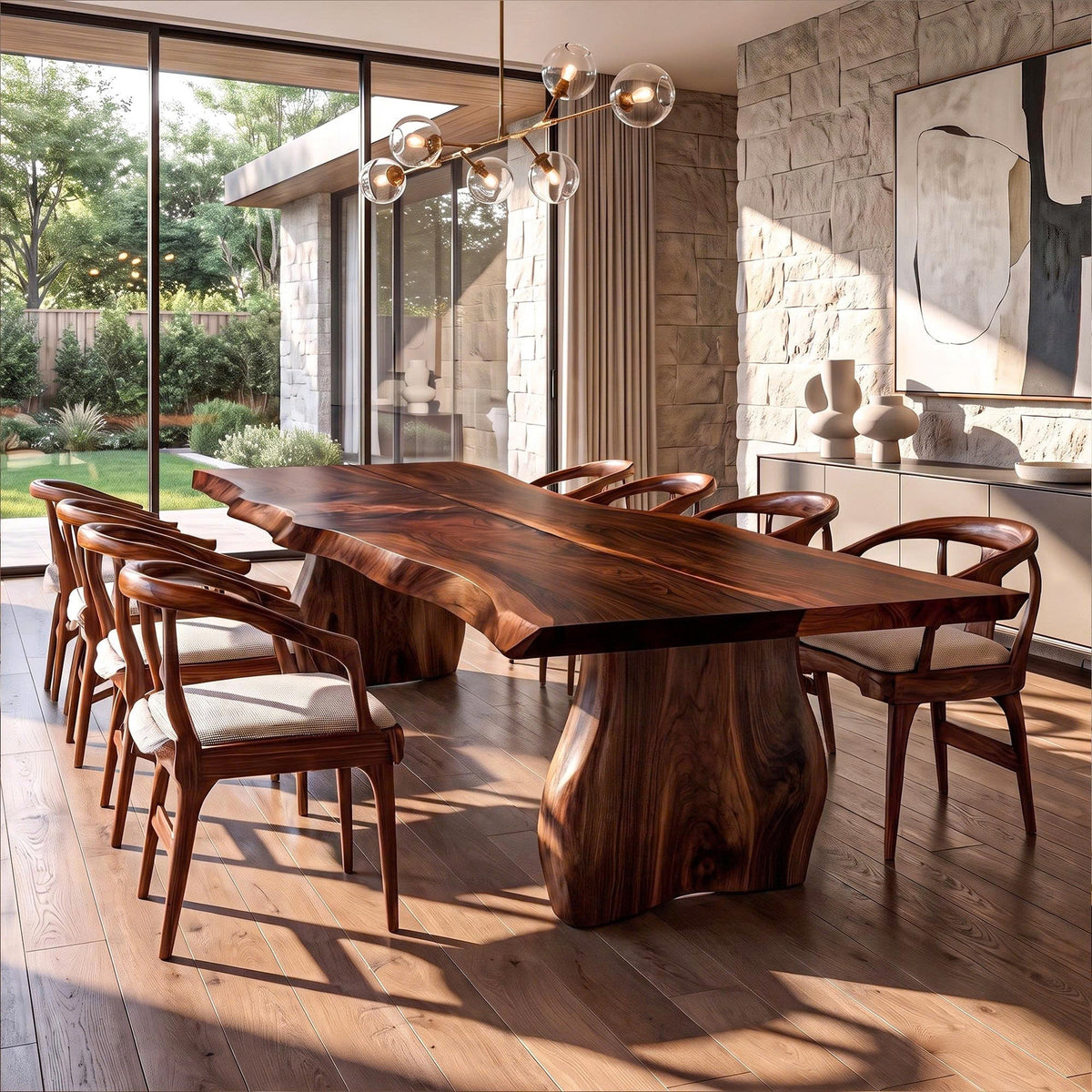 Contemporary Dining Table with Asymmetrical Edge Top, solid wood, built to order