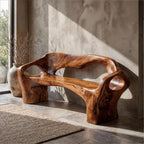 Organic Modern Bench Sculptural Design, solid wood, built to order