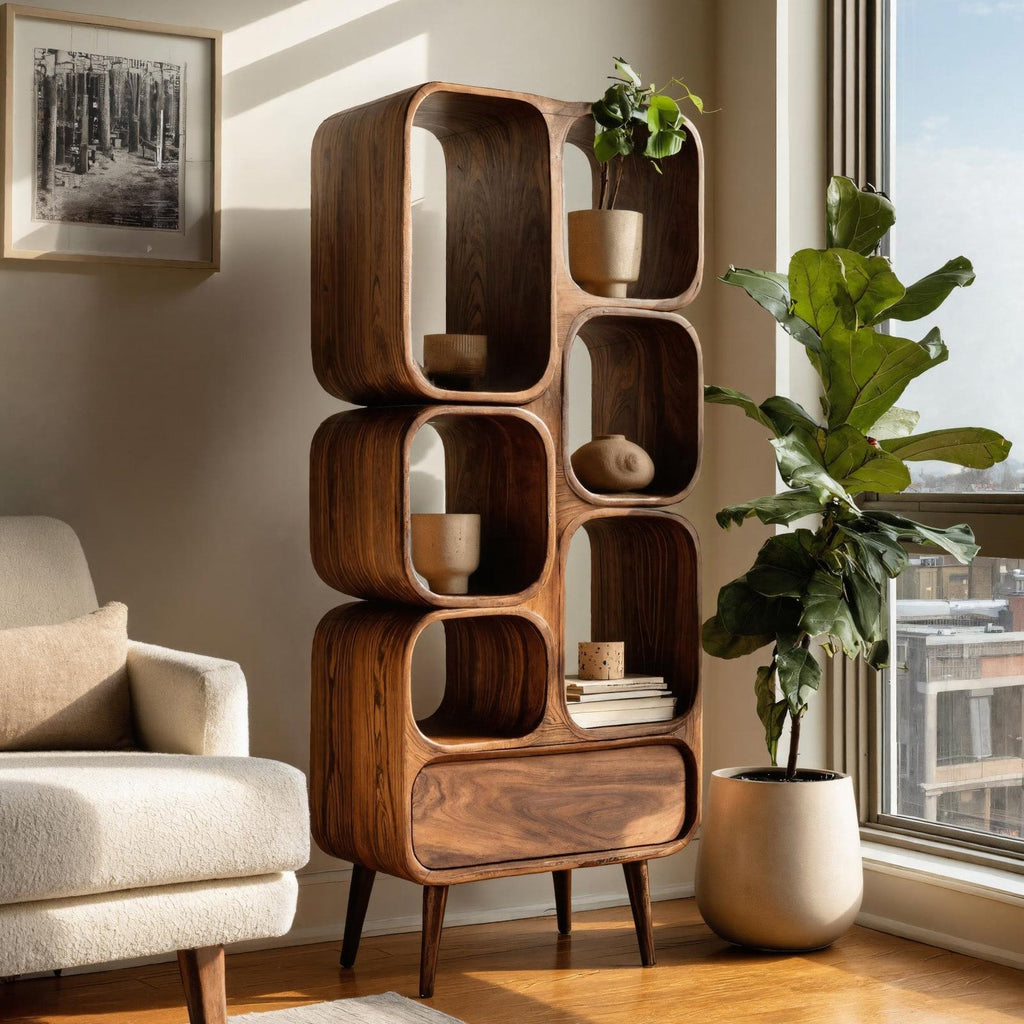 Minimalist Wooden Bookshelf for Contemporary Living Room, solid wood bookcase