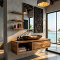 Organic Modern Floating Bathroom Vanity with Open Storage, solid wood, built to order