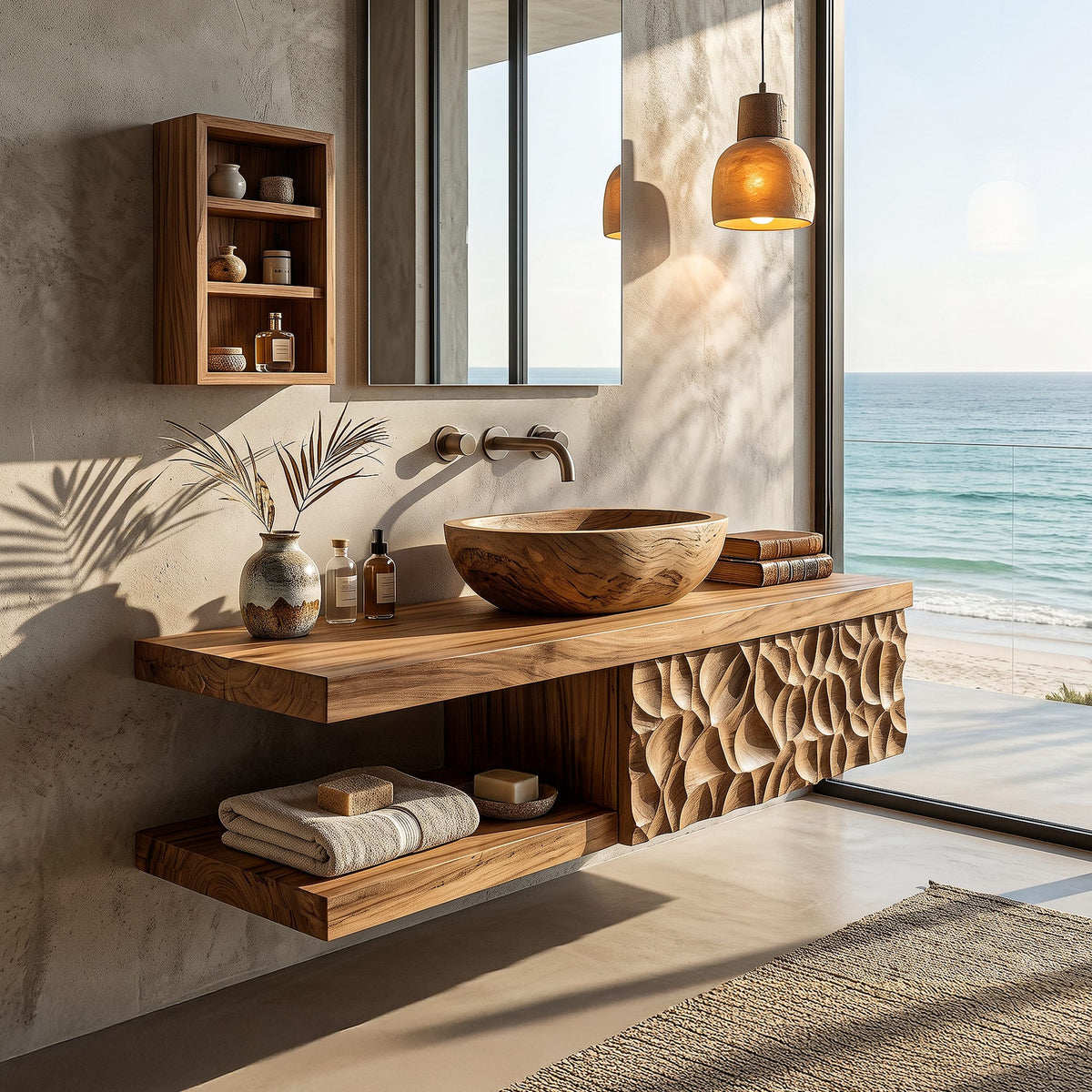 Handcrafted Floating Bathroom Vanity, solid wood, built to order
