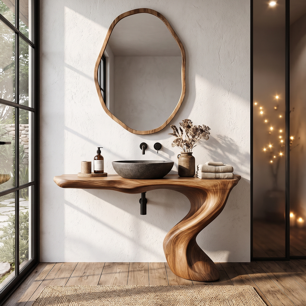 Organic Modern Bathroom Vanity with Tree Root Inspired Design, solid wood, built to order