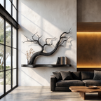 Floating Shelf with Sculptural Tree Branch Form, solid wood, built to order