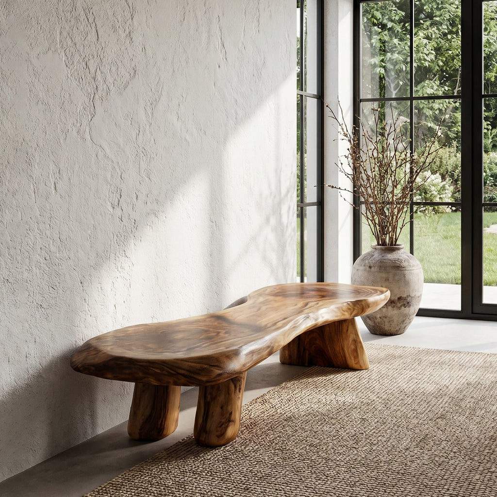 Rustic Bench Tree Slab Design, solid wood, built to order