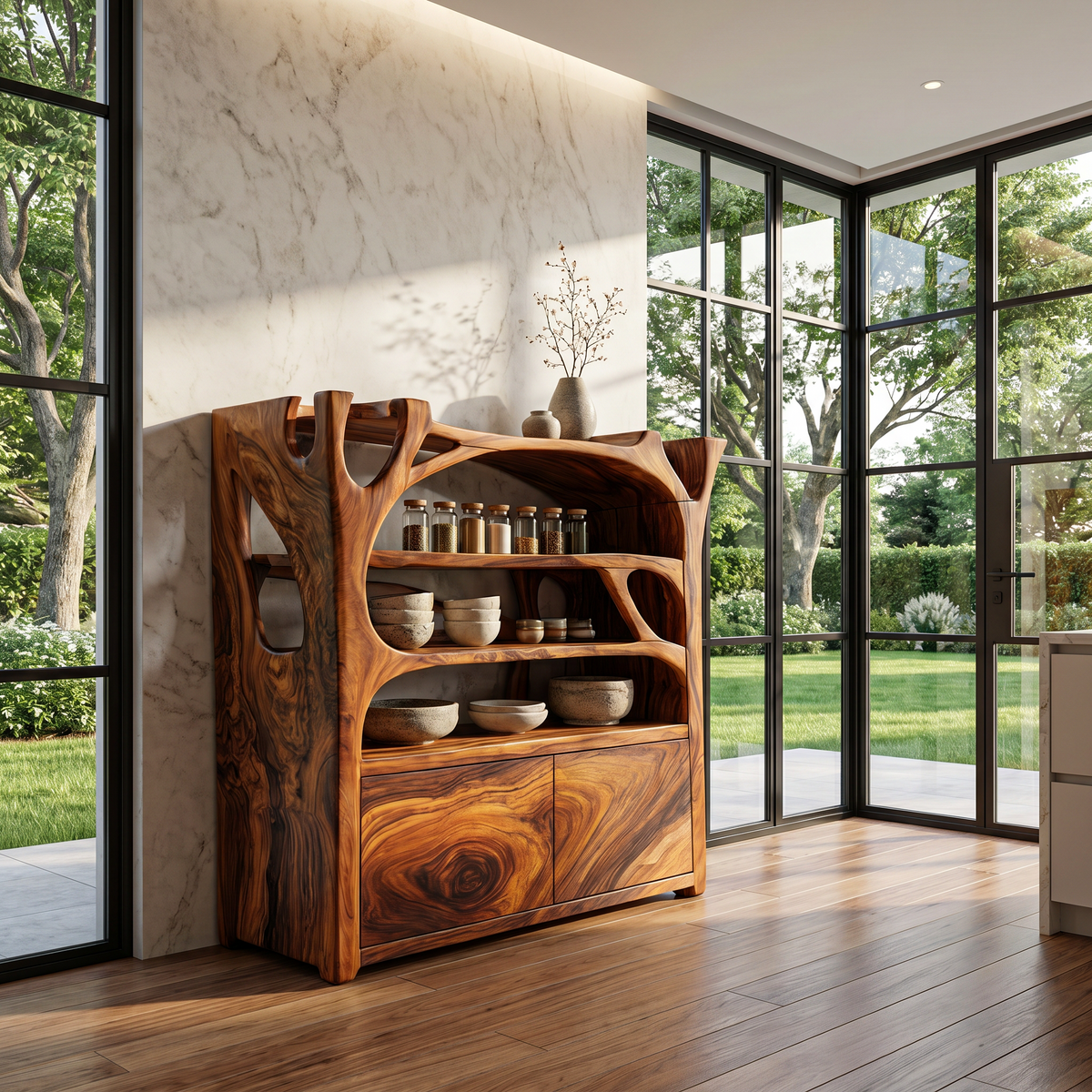 Shoe Cabinet Sculptural Design, solid wood, built to order