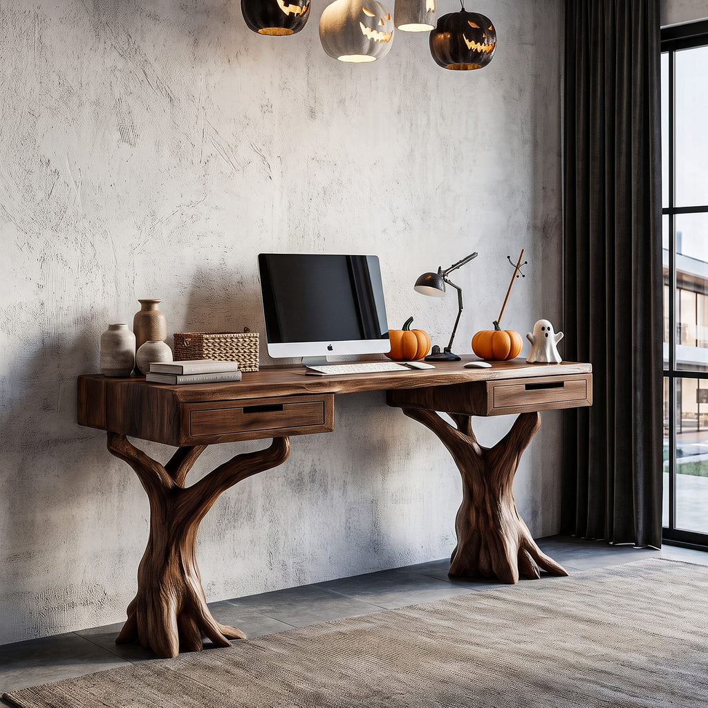 Contemporary Storage Desk with Display Shelves, solid wood, built to order