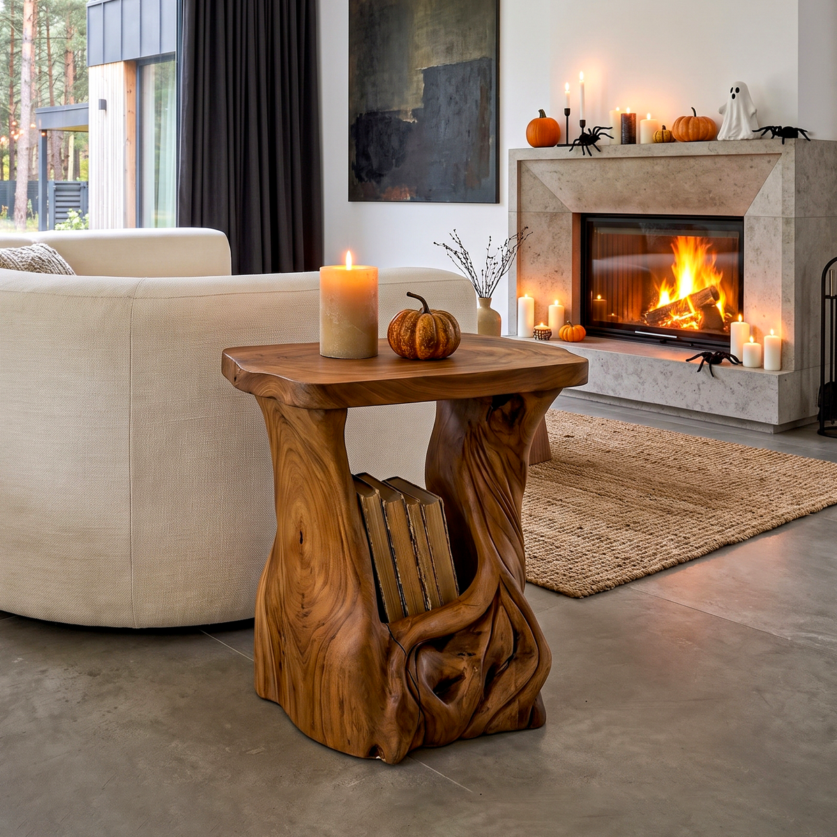 Modern Beside Table Inspired with Sculptural Tree Base, solid wood, built to order