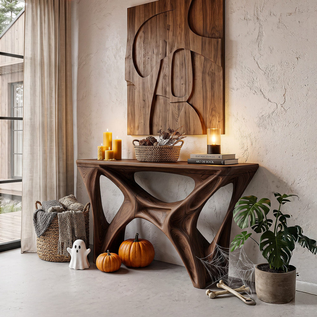 Console Table with Spider Web Inspired Base, solid wood, built to order