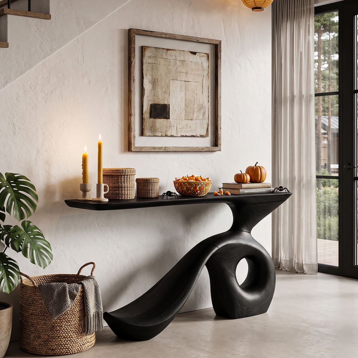 Modern Entryway Table with Sculptural Open Frame, solid wood, built to order