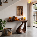 Contemporary Statement Console Table with Curved Open Base, solid wood, built to order