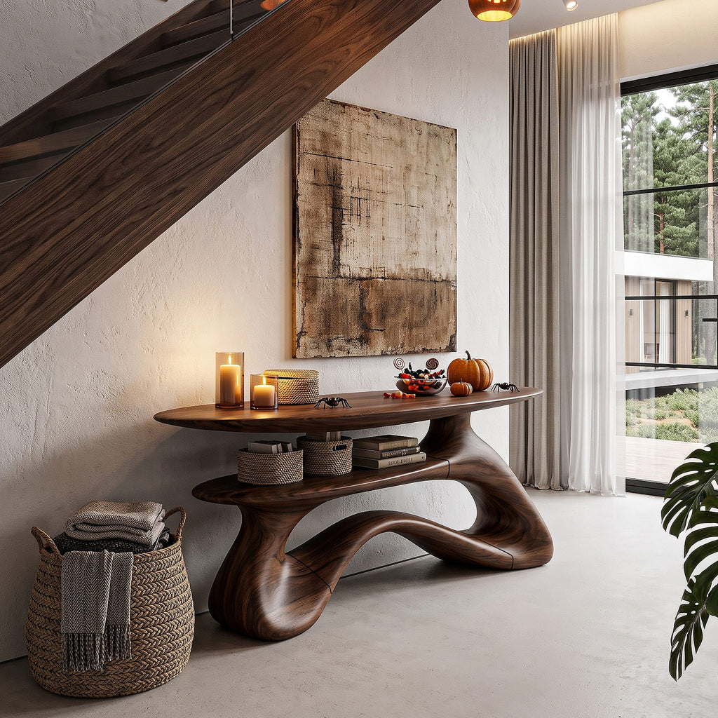 Modern Entryway Table with Open Storage Shelf and Hollow Frame, solid wood, built to order