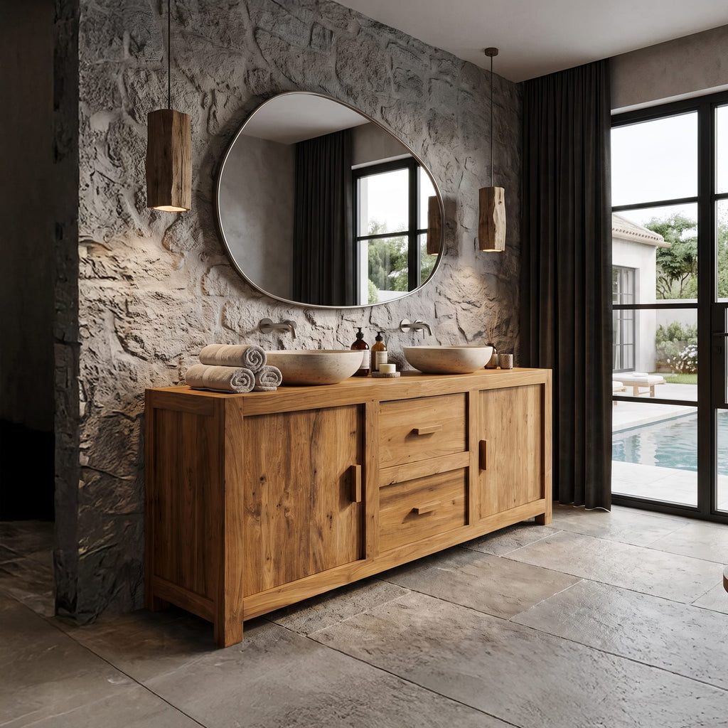 Contemporary Double Bathroom Vanity with Cabinet and Drawer Storage, solid wood, built to order