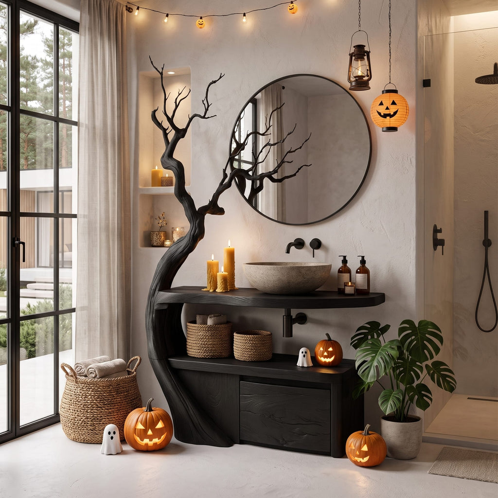 Bathroom Vanity with Tree Branch Design, solid wood, built to order