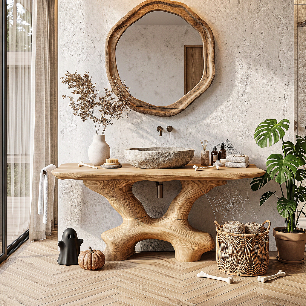 Modern Statement Bathroom Vanity with Sculptural Branch Frame, solid wood, built to order
