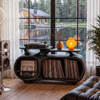 Minimalist Vinyl Console with Soft Continuous Curves, solid wood, built to order