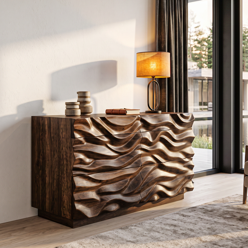Modern Dresser with Sculpted Wave Front, solid wood, built to order