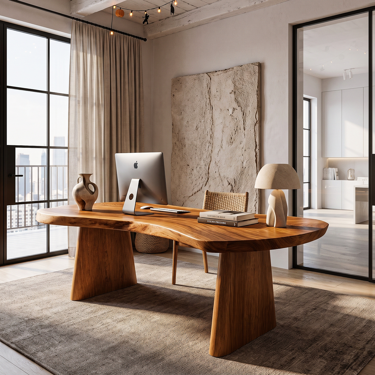 Modern Desk with Edge Top and Sculptural Legs, solid wood, built to order