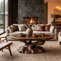 Rustic Coffee Table with Tree Root Inspired Base, solid wood, built to order