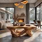 Rustic Coffee Table with Sculptural Root Form Legs, solid wood, built to order
