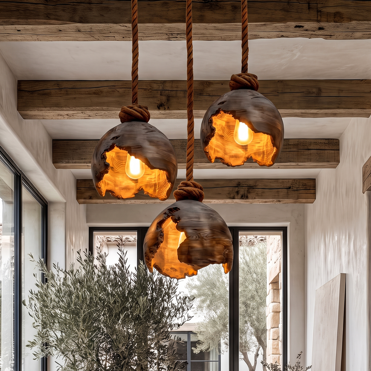 Minimalist Pendant Lamp with Sculptural Design, solid wood, built to order